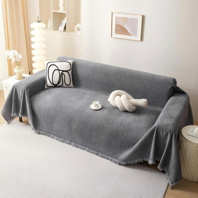 Dark Gray Chenille Thickened Pet Sofa Cover, Suitable For A Three-Seater, Washable And Durable.