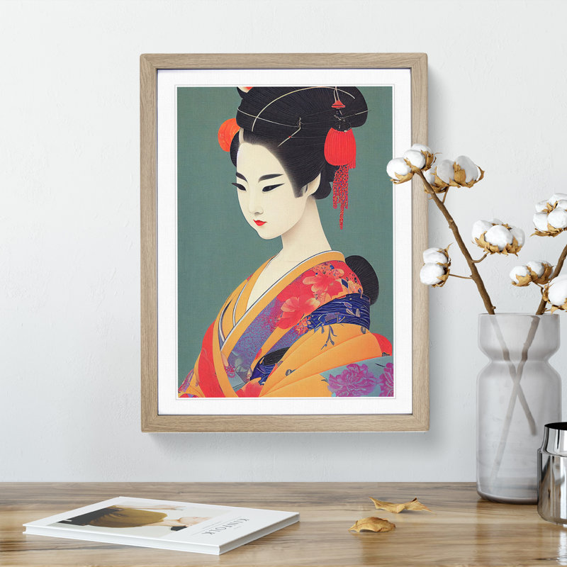 Profile Of A Geisha No.3 - Single Picture Frame Print, 34cm H x 25cm W x 2cm D, Oak Framed