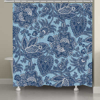 kathy ireland HOME Blue Jean Floral 71" x 72" Shower Curtain
