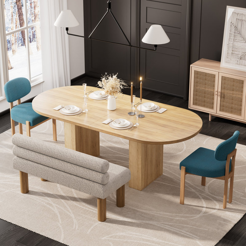 Ensemble de table de salle à manger Lavisha, 4 Pieces: Table, 2 Chairs, Bench, Natural, Beige