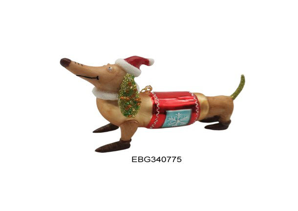 Dachshund Dog With Santa Hat Glass Christmas Ornament - 5.75"