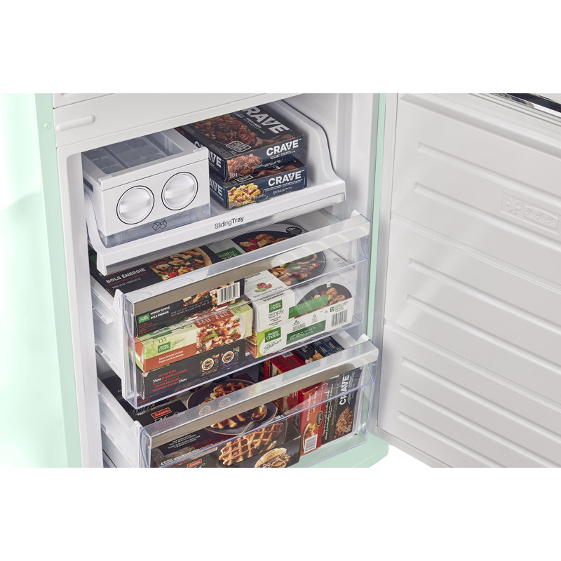 Summer Mint Green Retro Bottom Mount Fridge with Chrome Accents