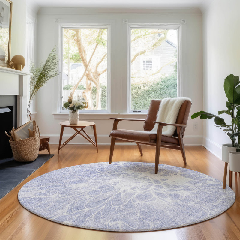 Premium Machine Washable Arnette Lavender Rug, Round 8'