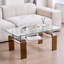 Table basse moderne à 2 niveaux en verre trempé avec tablette de rangement | Table centrale peu encombrante pour le salon et les petits espaces-1316558432