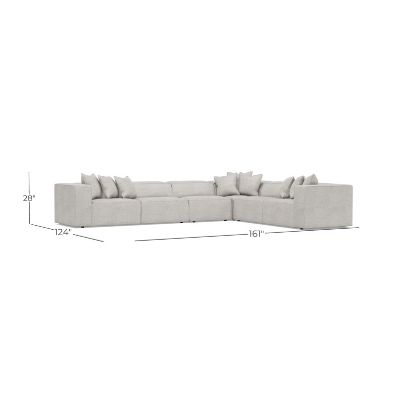 Bernhardt Bliss 4-Piece Fabric Sectional, Light Gray Polyester, 28" H x 160.5" W x 123.5" D