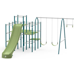 Jungle Gym Set for Kids by ACTIVPLAY, Outdoor Playset, Swing, Slide, Rust Resistant, No Pinch Joints, Adjustable Platforms with Safety Grooves, Heavy Duty Metal Frame