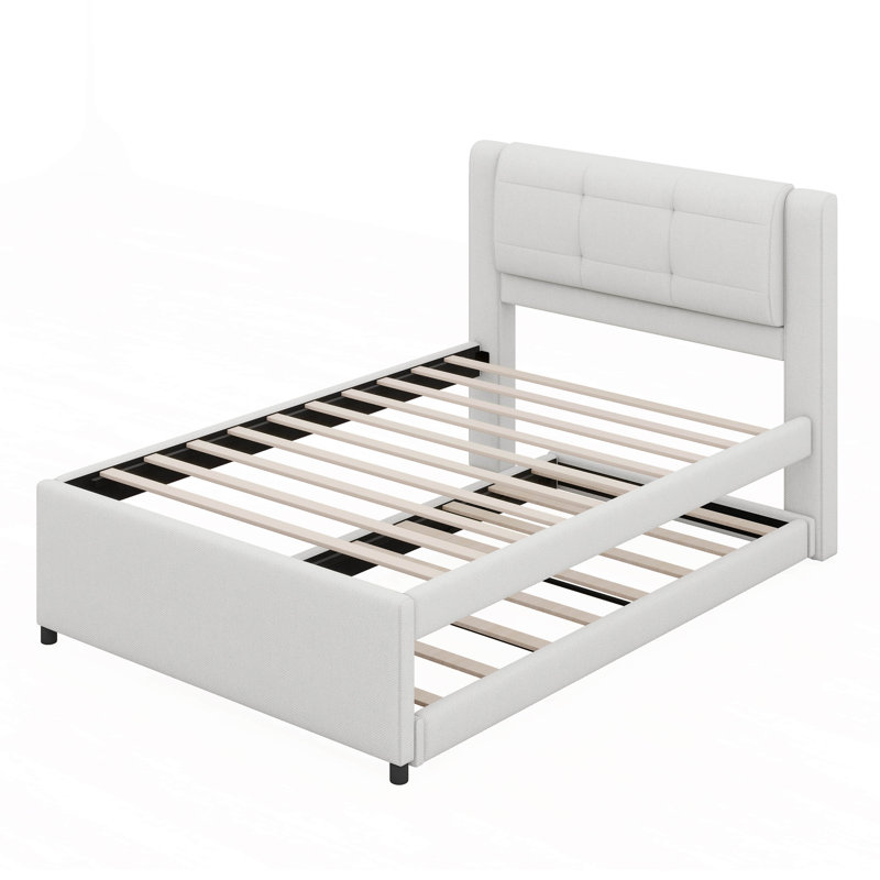 Lit plateforme tapissier pleine grandeur avec lit gigogne Howington, Beige