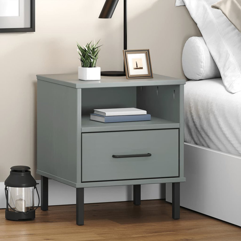 Panzino 40cm W Metal Bedside Table, Grey