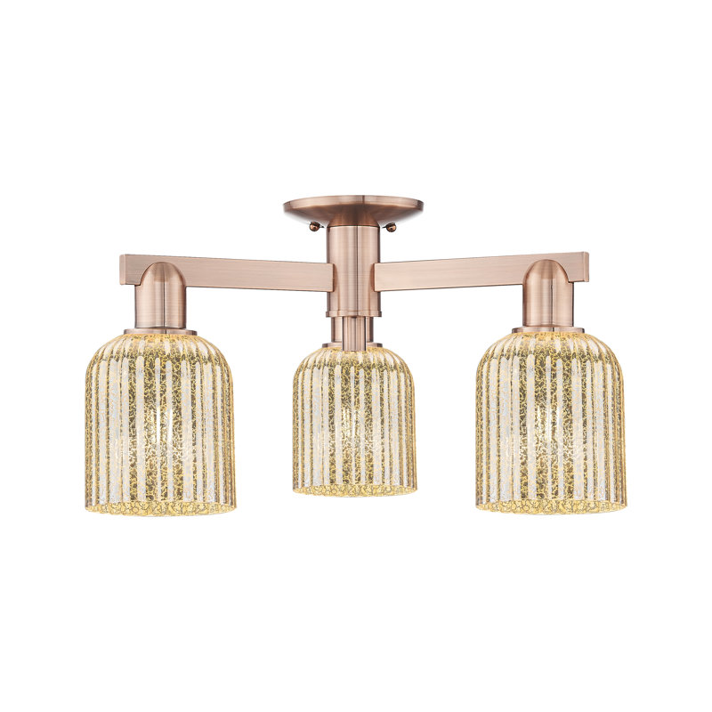 Bridal Veil 3 Light Semi-Flush Mount, Mercury, Antique Copper