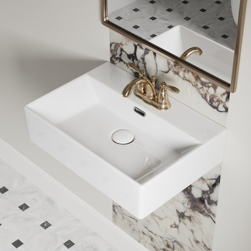 Évier flottant à fixation murale à 3 trous Los Flexi, céramique blanche avec trop-plein, H 5,12 po x L 20,08 po x l 14,17 po