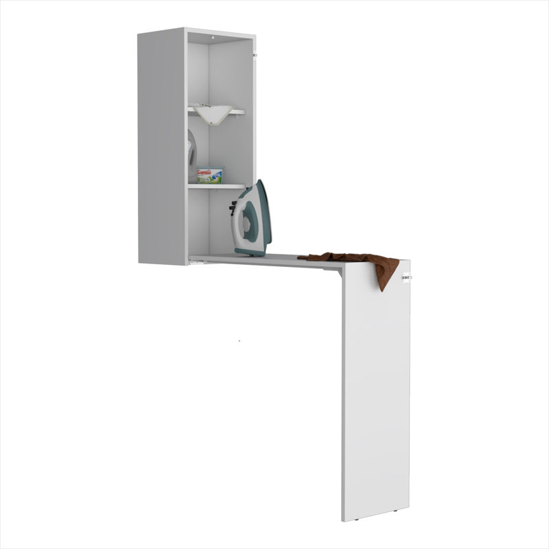 Armoire de bureau murale pliable avec tablettes 42,6 pouces, MDF blanc pur