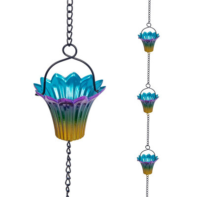 10 ft Outdoor Rain Chain, Rain Gutter Chain with 12 Lily Cups, Adjustable Rain Gutter Chain with Bell