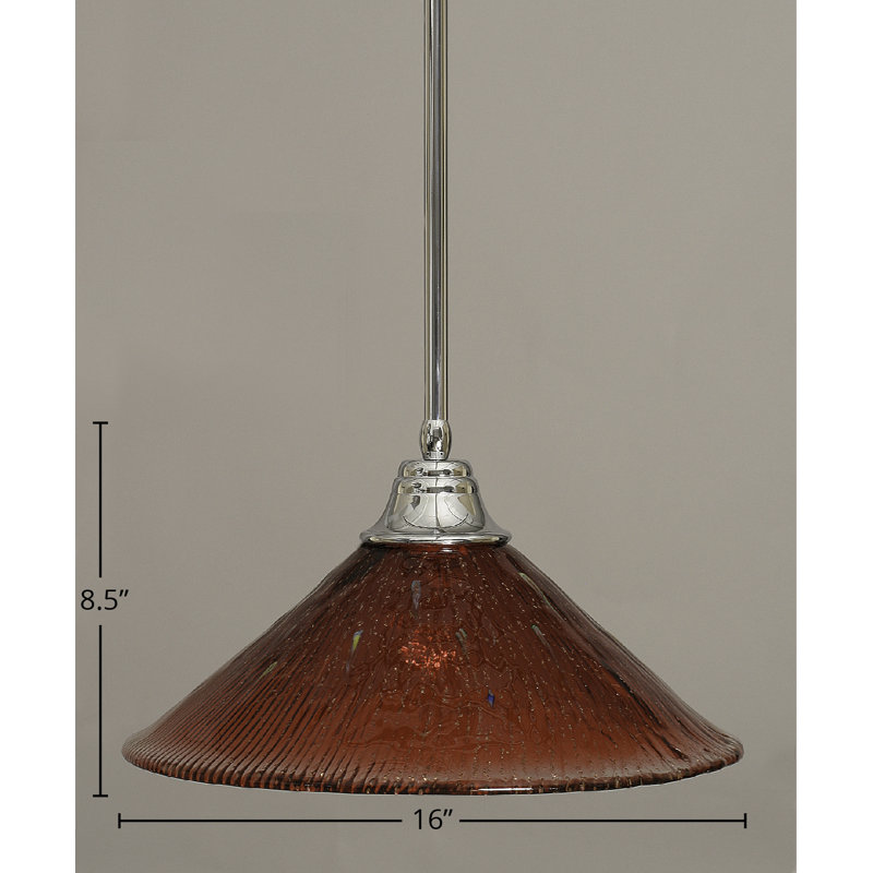 Stem Hung Pendant With Glass, Chrome, 16", Raspberry Crystal Glass