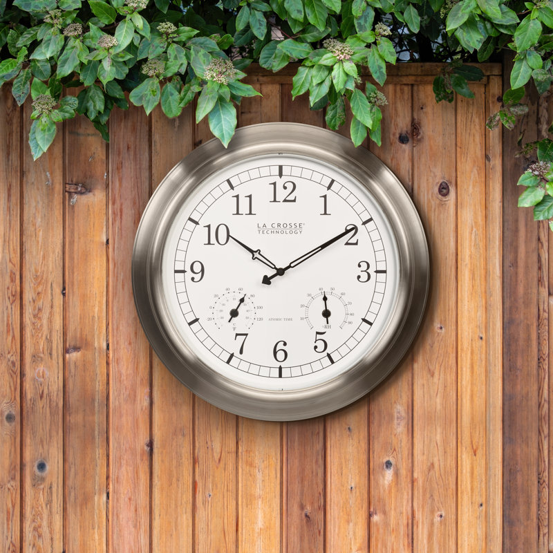 La Crosse Technology 404-80017-INT 17.9-inch Indoor/Outdoor Classic Stainless Steel Atomic Analog Wall Clock