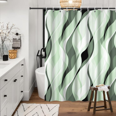 Rideau de douche en polyester imperméable à rayures moderne avec crochets pour salle de bain