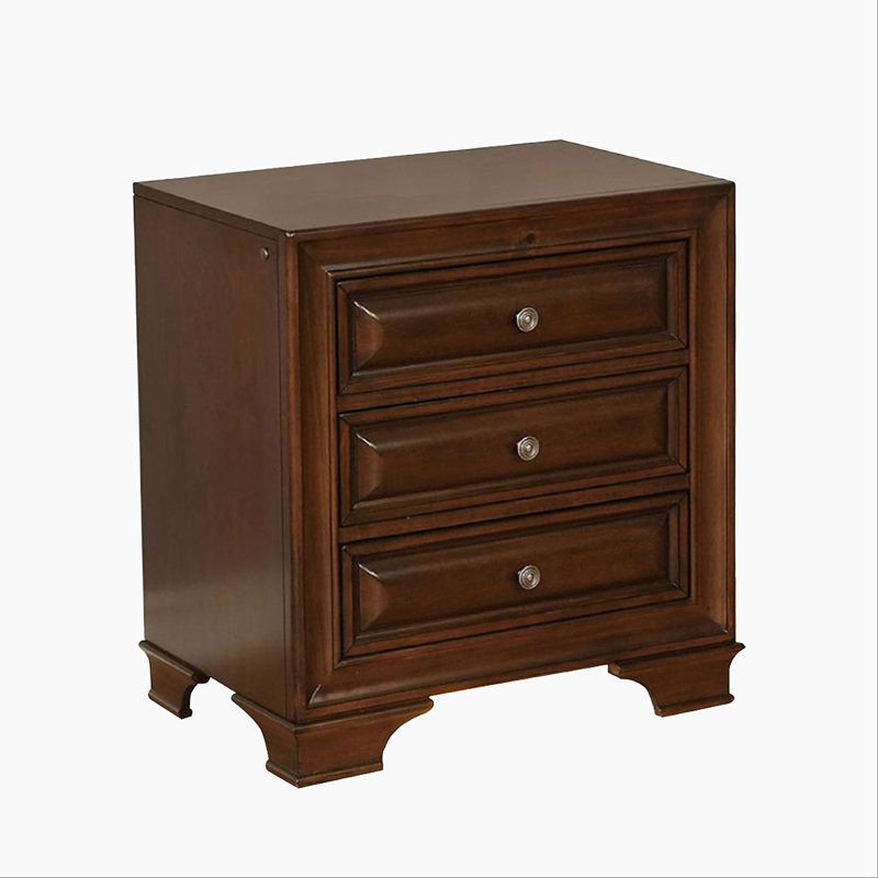 Table de chevet 3 tiroirs avec prise USB et prise de courant, cerisier brun