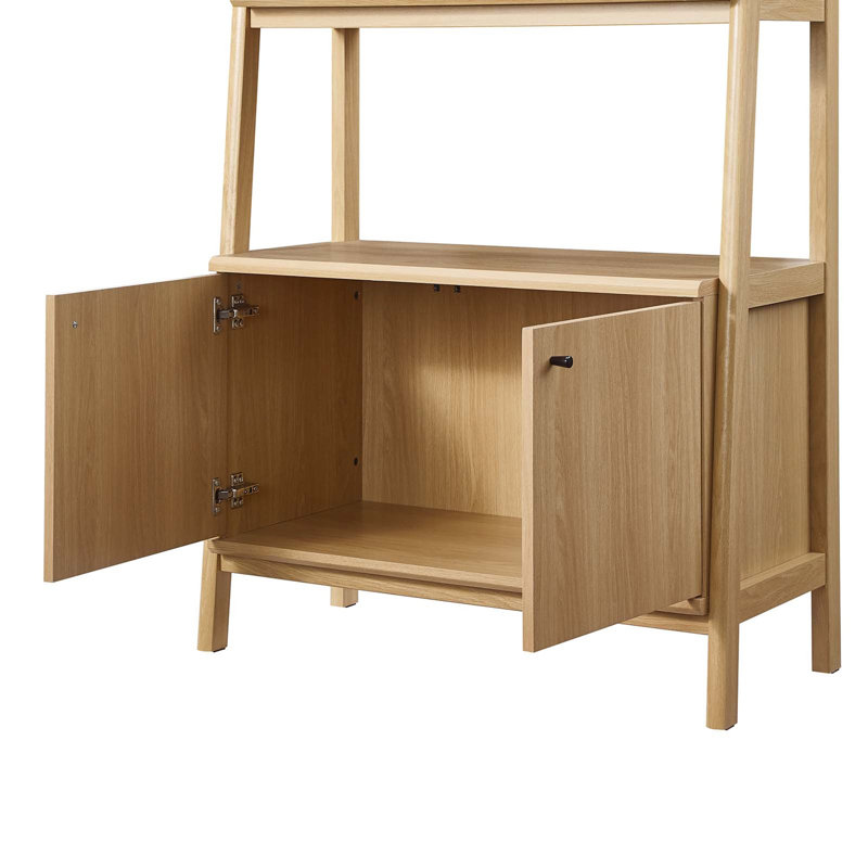 Bixby Oak 21" Slim Tiered Bookshelf with Concealed Storage