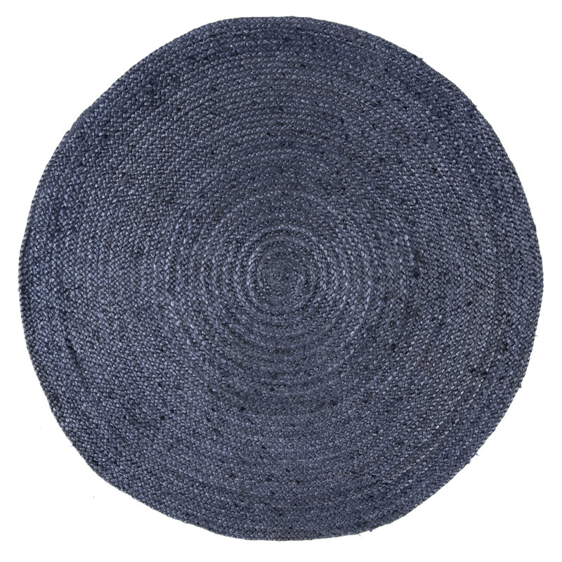 Berowalt Farmhouse Handmade Tufted Jute Navy Rug, Round 6'