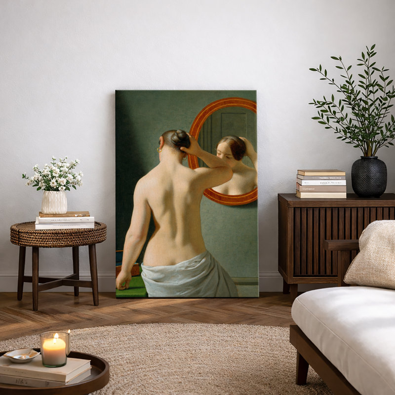 «Woman at the Mirror», œuvre d'art classique nue sur toile, impression de giclée sur toile encadrée, Toile tendue