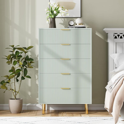 Modern 5 Drawer Dresser With Gold Handle And Large Drawer