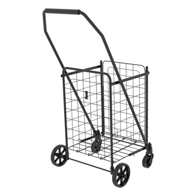 Shopping Cart with open door,Grocery Cart on Wheels, Foldable Utility Shopping Carts with 360° Rolling Swivel Wheels for Groceries Laundry