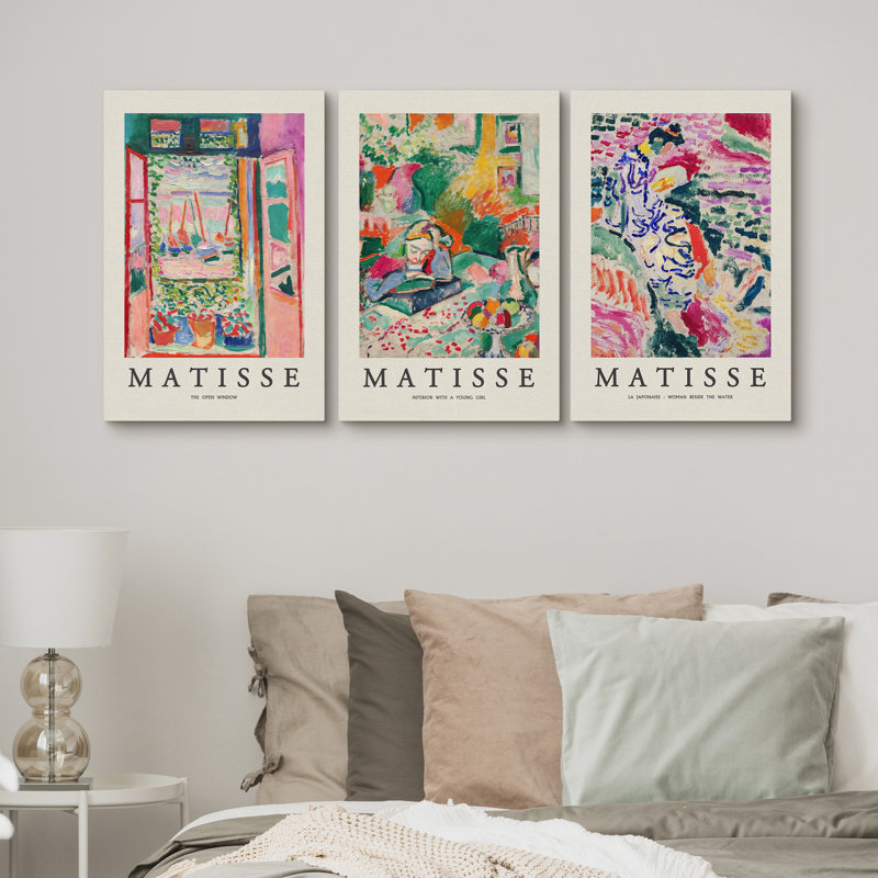 Classical Artwork French Floral Window Girl Woman Colorful Abstract Still Life - Canvas 3 Pieces Henri Matisse Print