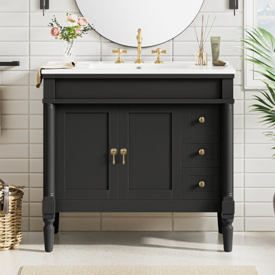 Modern Bathroom Vanity with Ceramic Sink Durable Wood Construction and Stylish Design for Small Spaces