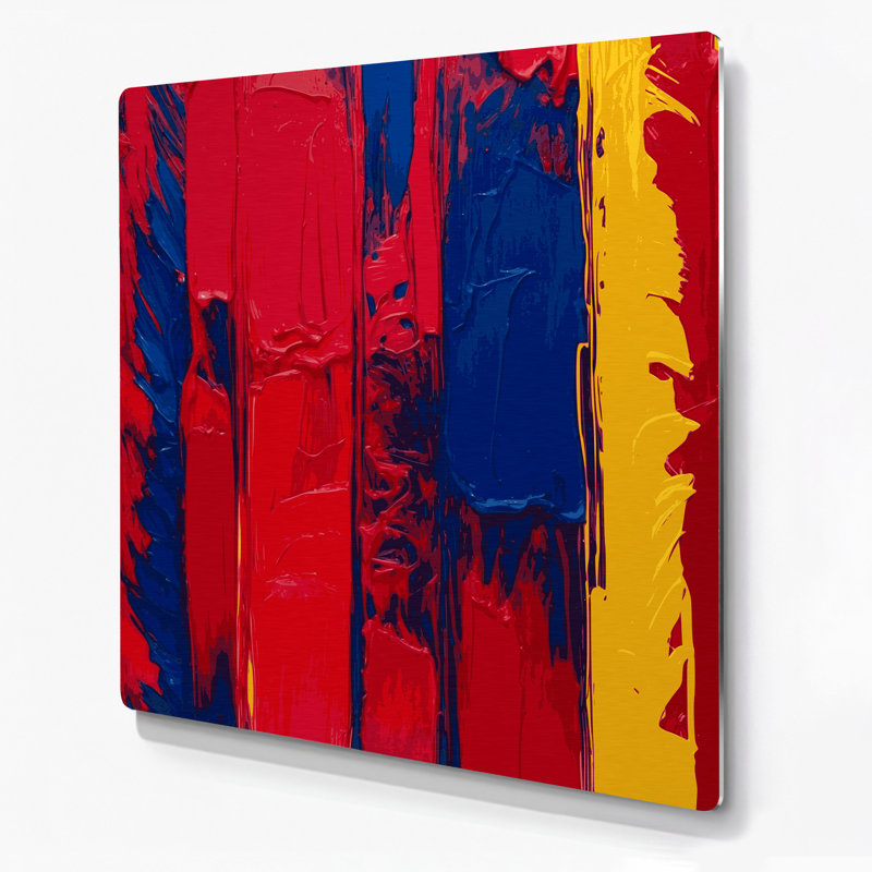 Art abstrait en métal sur fond rouge 50, H 16 po x l 16 po