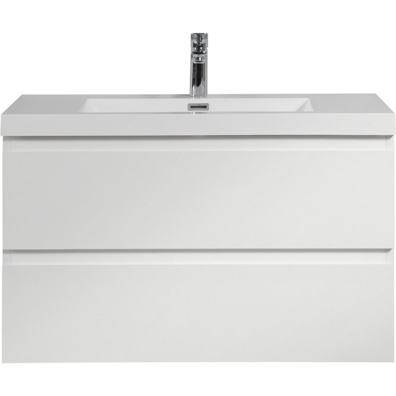 Meuble-lavabo mural moderne pour salle de bain, Blanc lustré
