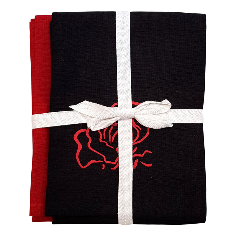 Tracy Cotton Tea Towel Kitchen Towel, Red/Black