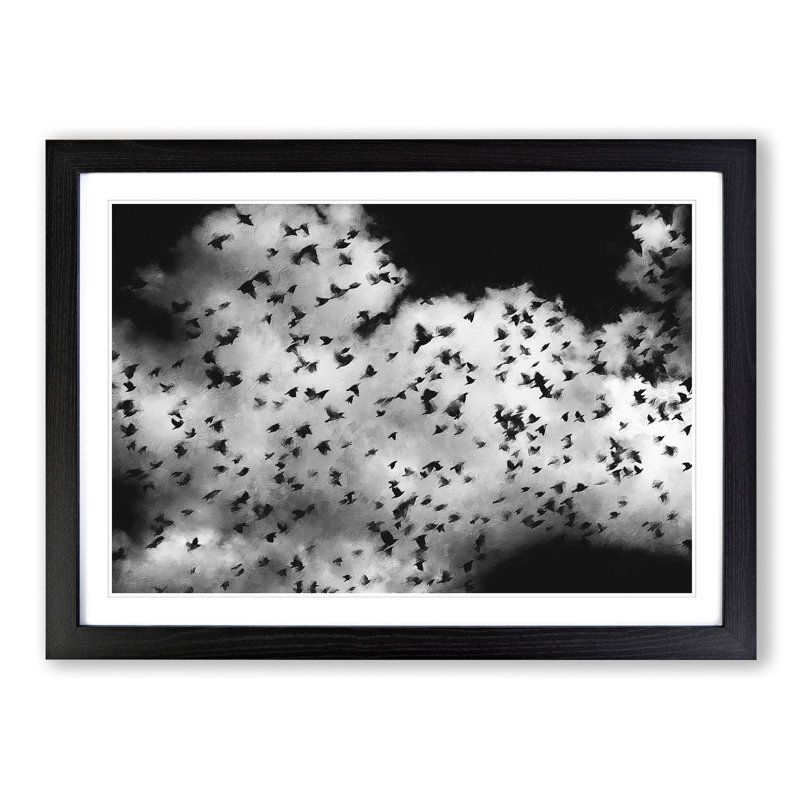 Birds On The Move Painting - Single Picture Frame Print on MDF, Black, 62cm H x 87cm W x 2cm D