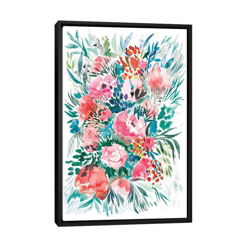«Floral Bouquet III», reproduction sur toile, H 26 po x l 18 po x P 1,5 po, Toile avec cadre noir, Pas de tapis