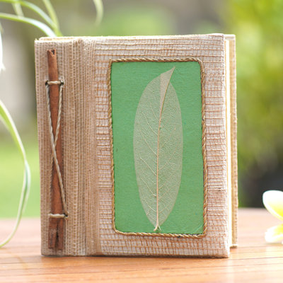 Novica Handmade Green Leaf Natural Fiber Journal