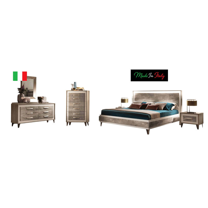 Ensemble de chambre avec très grand lit 6 pièces avec commode double Monaco, Très grand lit