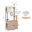 Arbre à chat avec bac à litière - maisonnette pour chat moderne avec poteaux à griffer, bol d'alimentation et bâtons de pompons amovibles