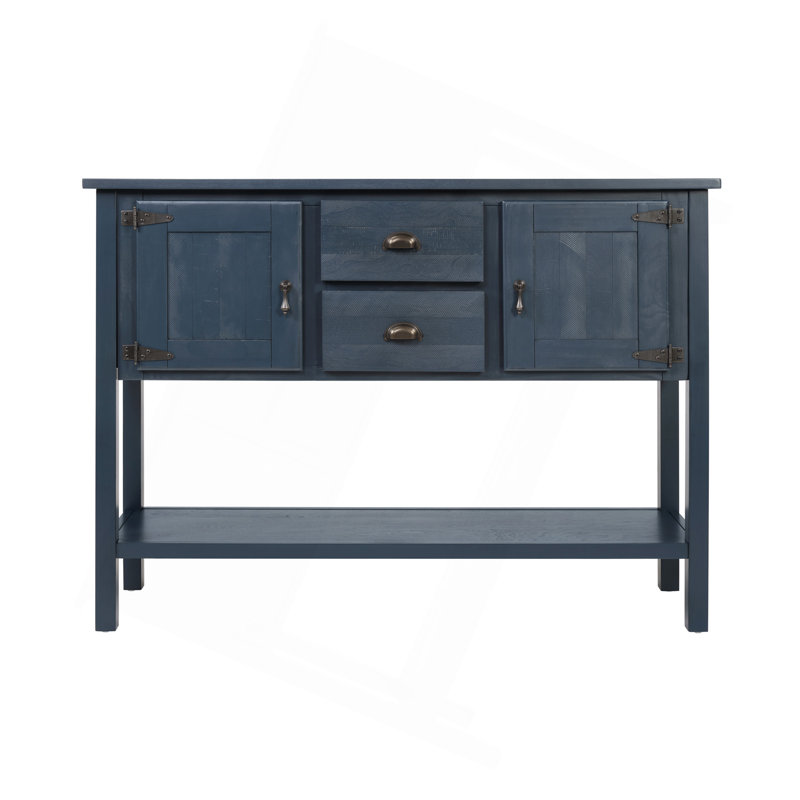 46'' Solid Wood Sideboard Console Table With 2 Drawers And Cabinets And Bottom Shelf, Retro Style Storage Dining Buffet Server Cabinet For Living Room Kitchen Dining Room(Navy Blue)(W1202P356655