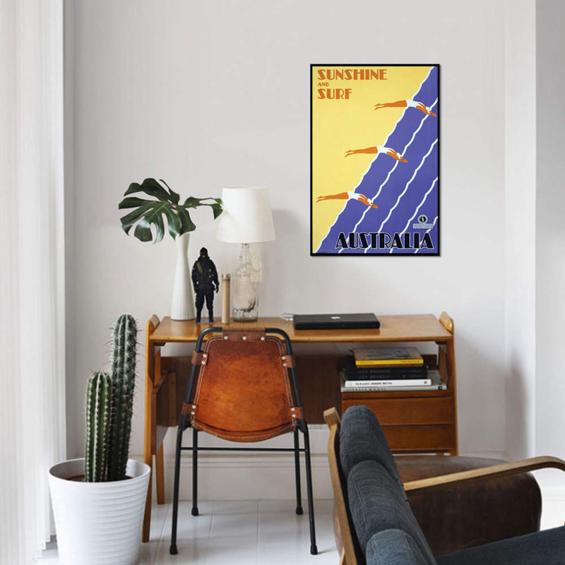 « soleil et surf australie », impression sur toile, H 18 po x l 12 po x P 1,5 po, Toile tendue, Pas de tapis