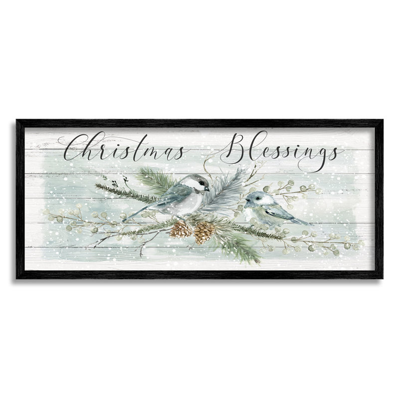«Rustic Christmas Blessings On Wood» par Carol Robinson, reproduction, Giclée encadrée noir minuit