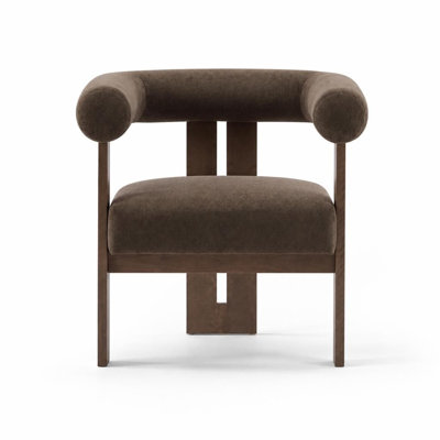 Fauteuil d'appoint moderne rembourré avec revêtement en velours, dossier incurvé ergonomique et accoudoirs, base en bois massif à trois pieds, siège confortable et élégant