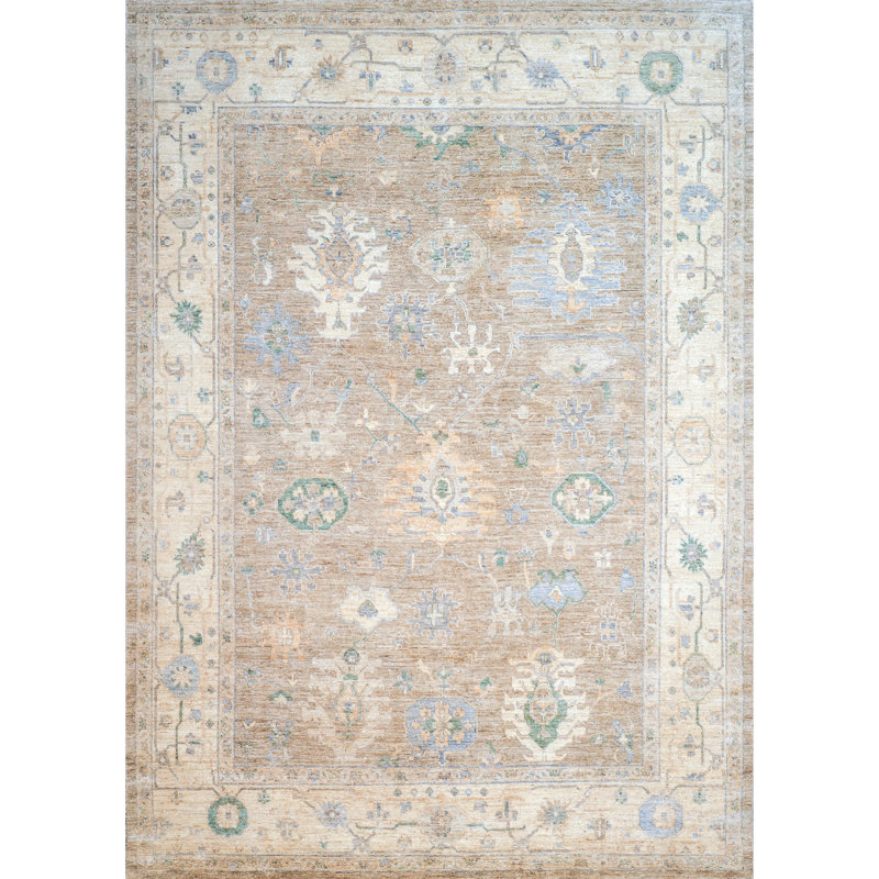 Tapis chameau et crème noué à la main de haute qualité