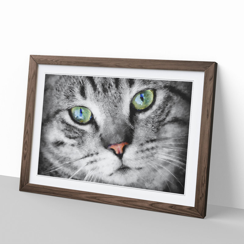 Portrait of a Cat Vol.2 - Picture Frame Painting, Walnut Framed, 48cm H x 65cm W x 2cm D