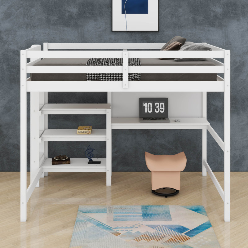 Latitude Run® Twin Size Loft Bed With Storage Shelves, Under-Bed Desk ...