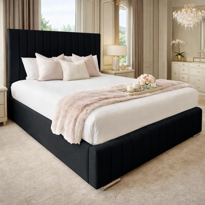 Upholstered Bed, Black, Single (3')