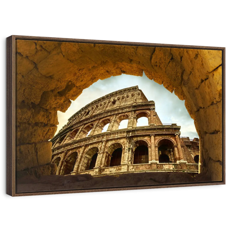 Historic Colosseum In Rome, 19" X 13", Floating Frame Walnut