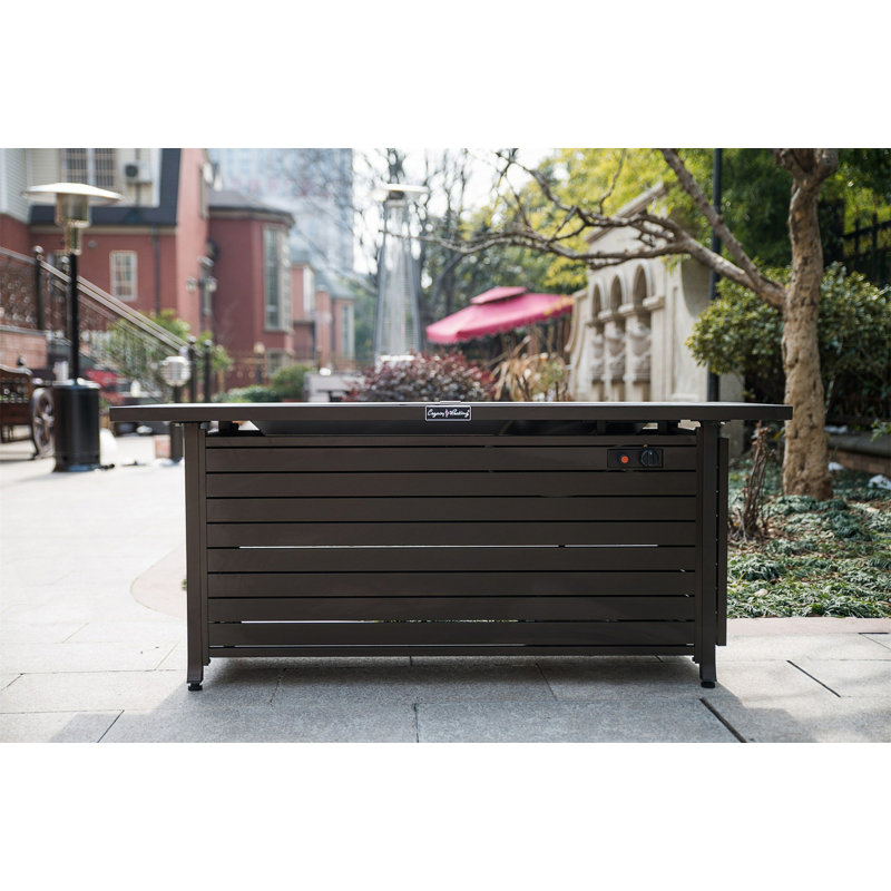 57In Outdoor Gas Propane Fire Pits Table, Aluminum, 50000BTU Firepit Fireplace Dinning Table With Lid, Fire Glass, Retangular, ETL Certification, For Garden Backyard Deck Patio