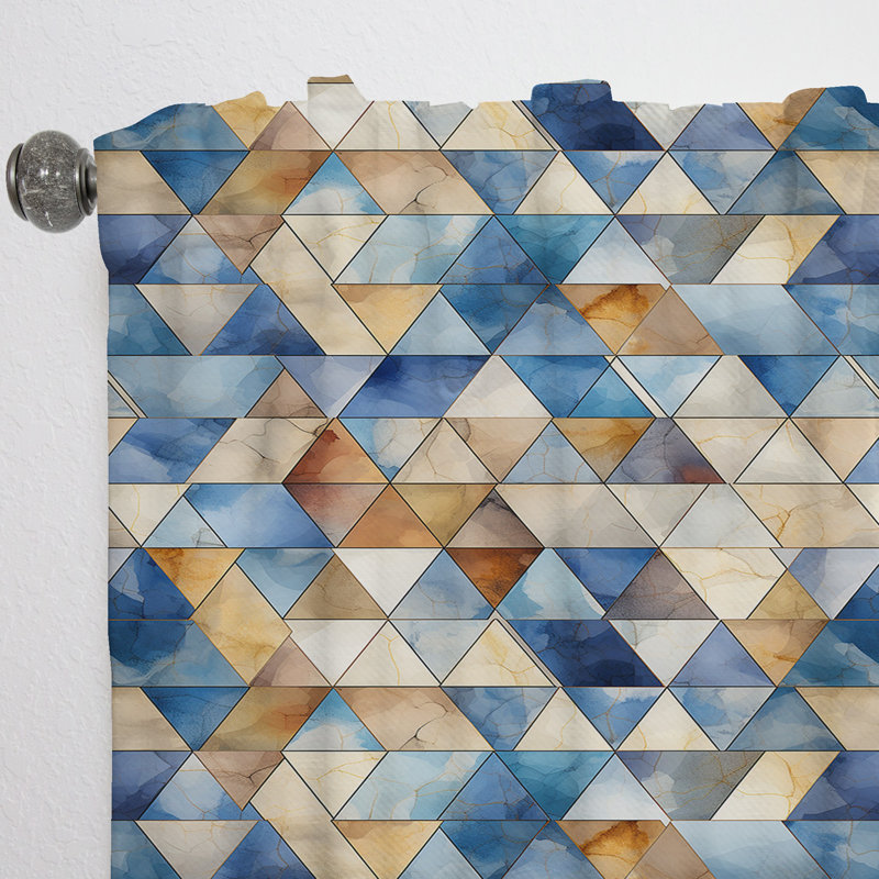 Beige et bleu triangles mosaïque III - rideau obscurcissant géométrique abstrait - 1 panneaux, L 52 po x L 90 po