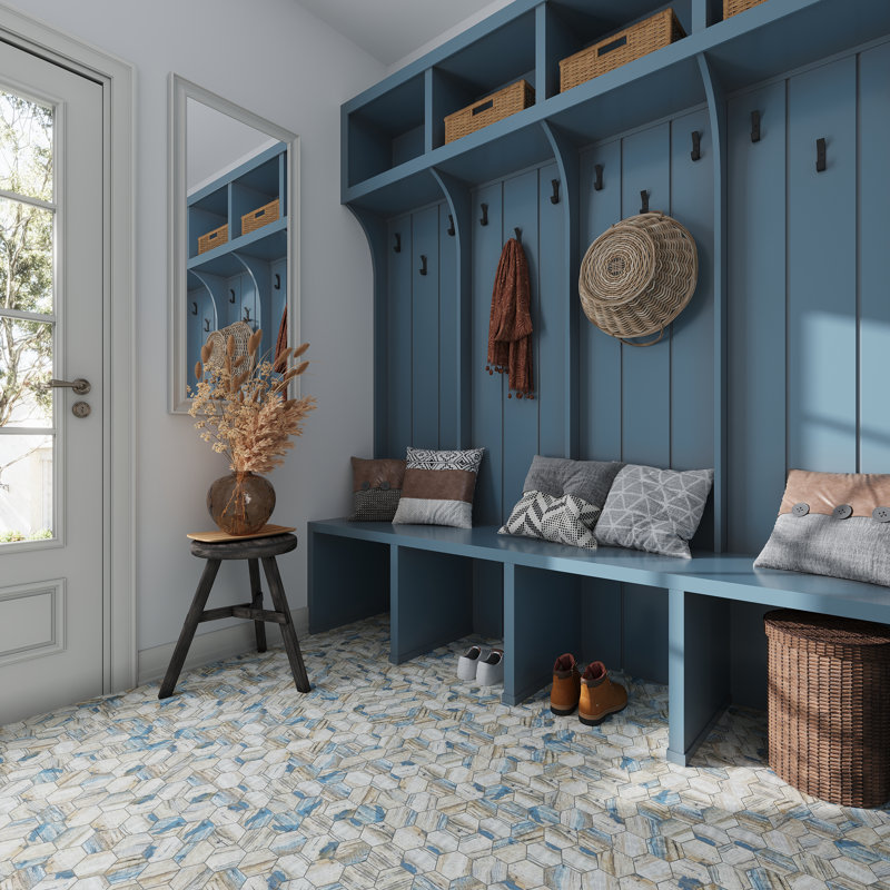 2.8" x 2.8" Glass Mosaic Wall & Floor Tile, Blue Wood