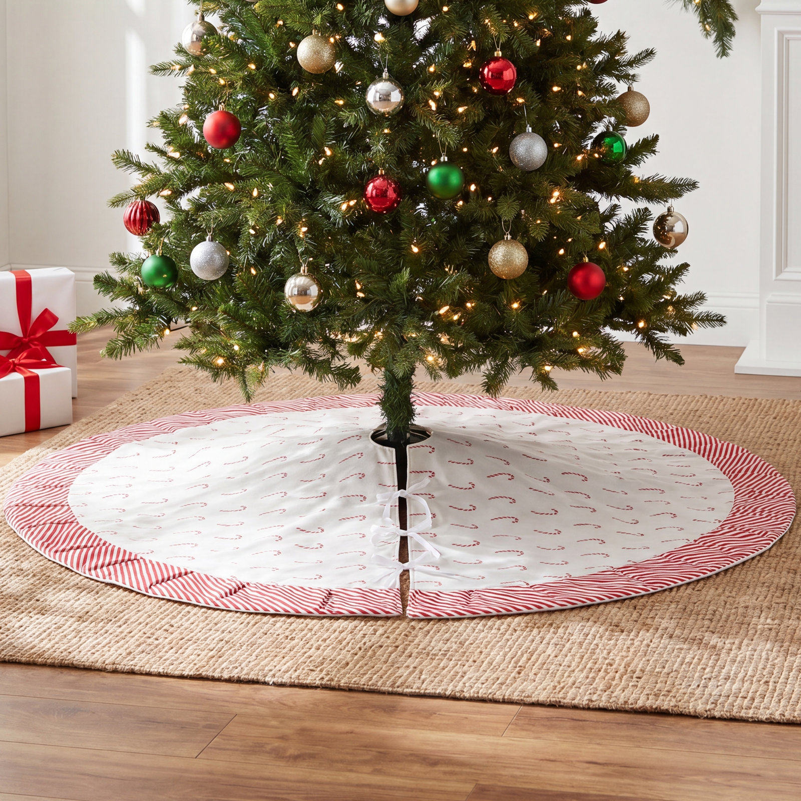 Peppermint Collection Tree Skirt, 2.5" H x 56" W x 56" L