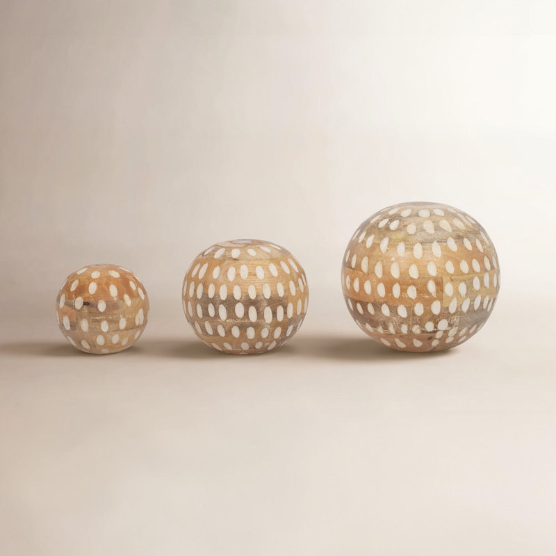 Set of 3 Decorative Orbs - Contemporary Rustic Brown Wooden Round Orb Decor - Home or Office Table Accent Decoration - Home Gift Idea