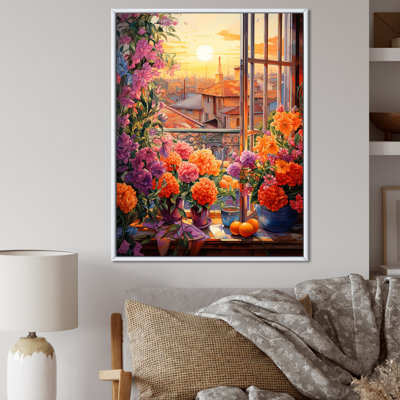«Sunset Florals Windows View In Italy II», art mural floral